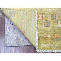 2'8"x8'2" Green Hand Knotted Kashkuli Gabbeh Animal Figurines Wool Runner Rug