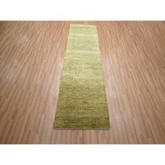 2'8"x8'2" Honey Brown Wool and Silk Modern Grass Design Hand Knotted Runner Rug