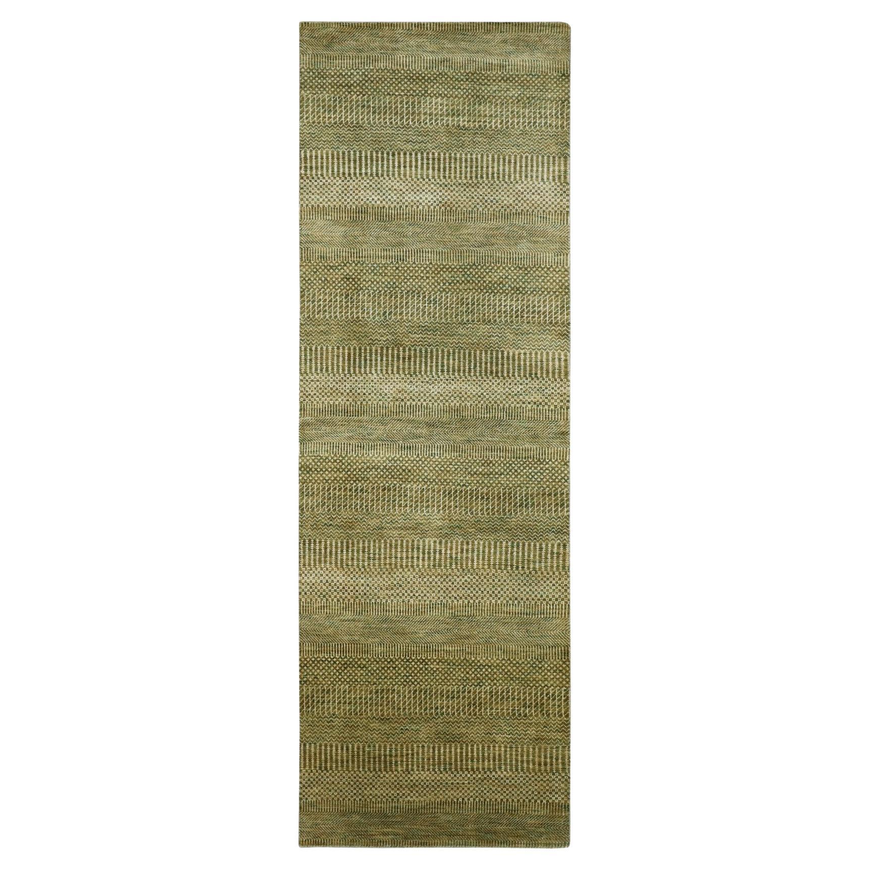 2'8"x8'2" Honey Brown Wool and Silk Modern Grass Design Hand Knotted Runner Rug