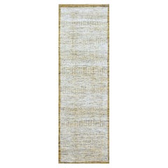 Tappeto Runner in pura lana annodato a mano con disegno dell'erba ossidata bianca e gialla 2'8 "x8'2"