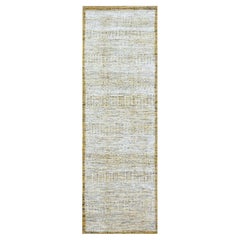 2
8 "x8
2" Tapis de course en pure laine nouée à la main, jaune, Distressed Grass Design