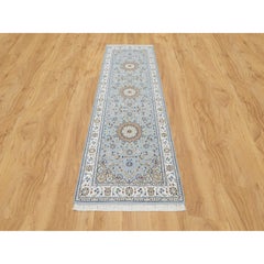 2'8"x8'3" Beau Blue, 250 KPSI, Wool and Silk Hand Knotted, Nain Desgn Runner Rug