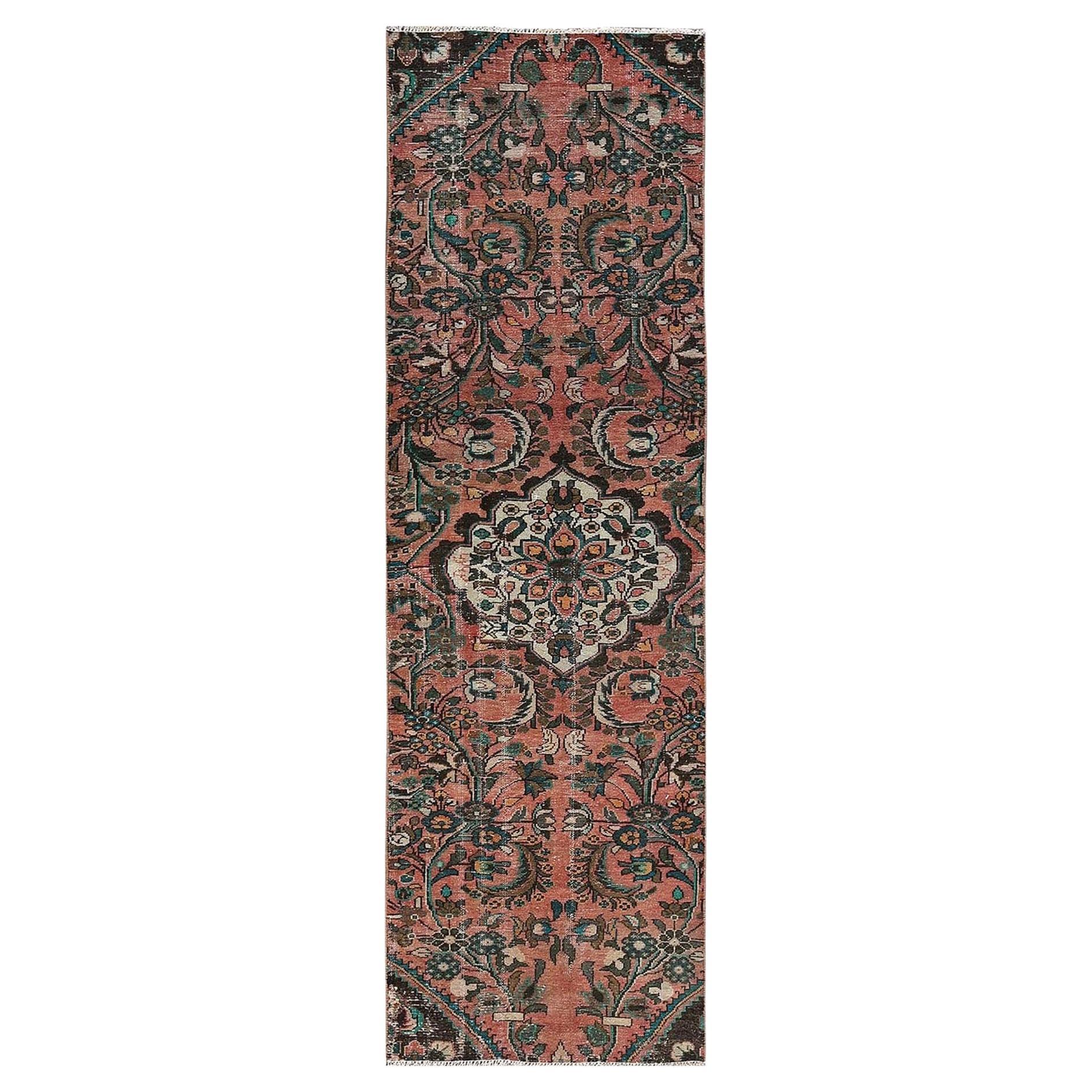 2'8"x8'3" Blush Red Vintage Persian Lilahan Hand Knotted Pure Wool Runner Rug