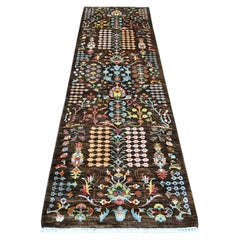 2'8 "x8'3" Alfombra afgana de lana marrón anudada a mano Sultani con motivos florales en toda la superficie