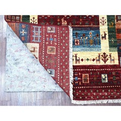 2'8"x8'3" Garnet Red Hand Knotted Soft Wool Fine Kashkuli Gabbeh Runner Rug