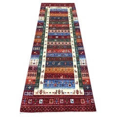 Garnet Red Wool Fine Kashkuli Gabbeh Style Hand Knotted Wool Runner Rug