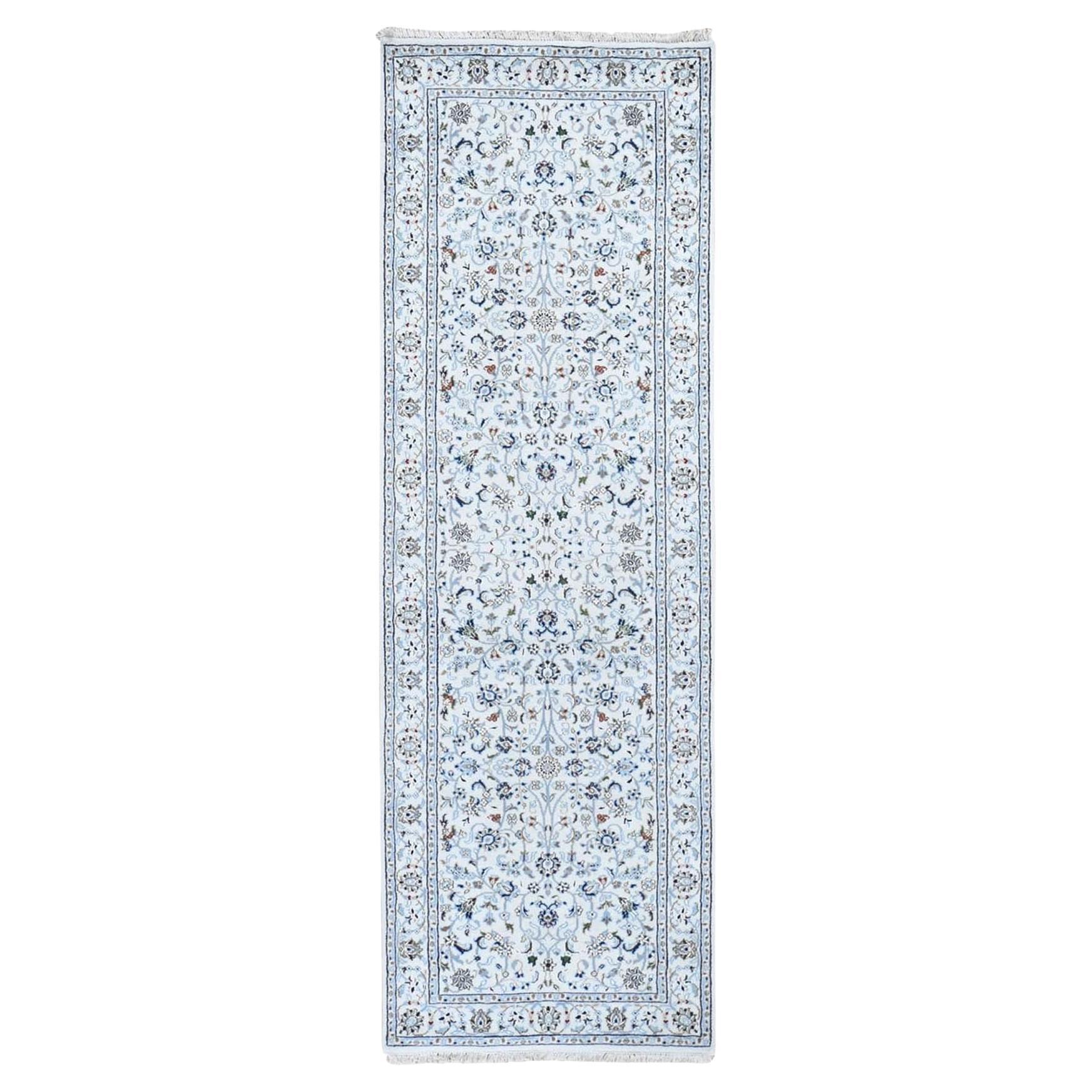 2'8 "x8'3" Ivoire Pure Laine 250 Kpsi All Over Design Nain Runner Tapis noué à la main en vente