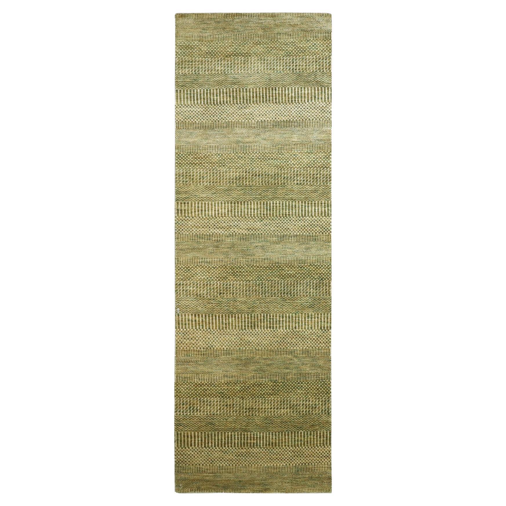 2
8 "x8
3" Khaki Braun Modern Grass Design Handgeknüpft Wolle und Seide Läufer Teppich