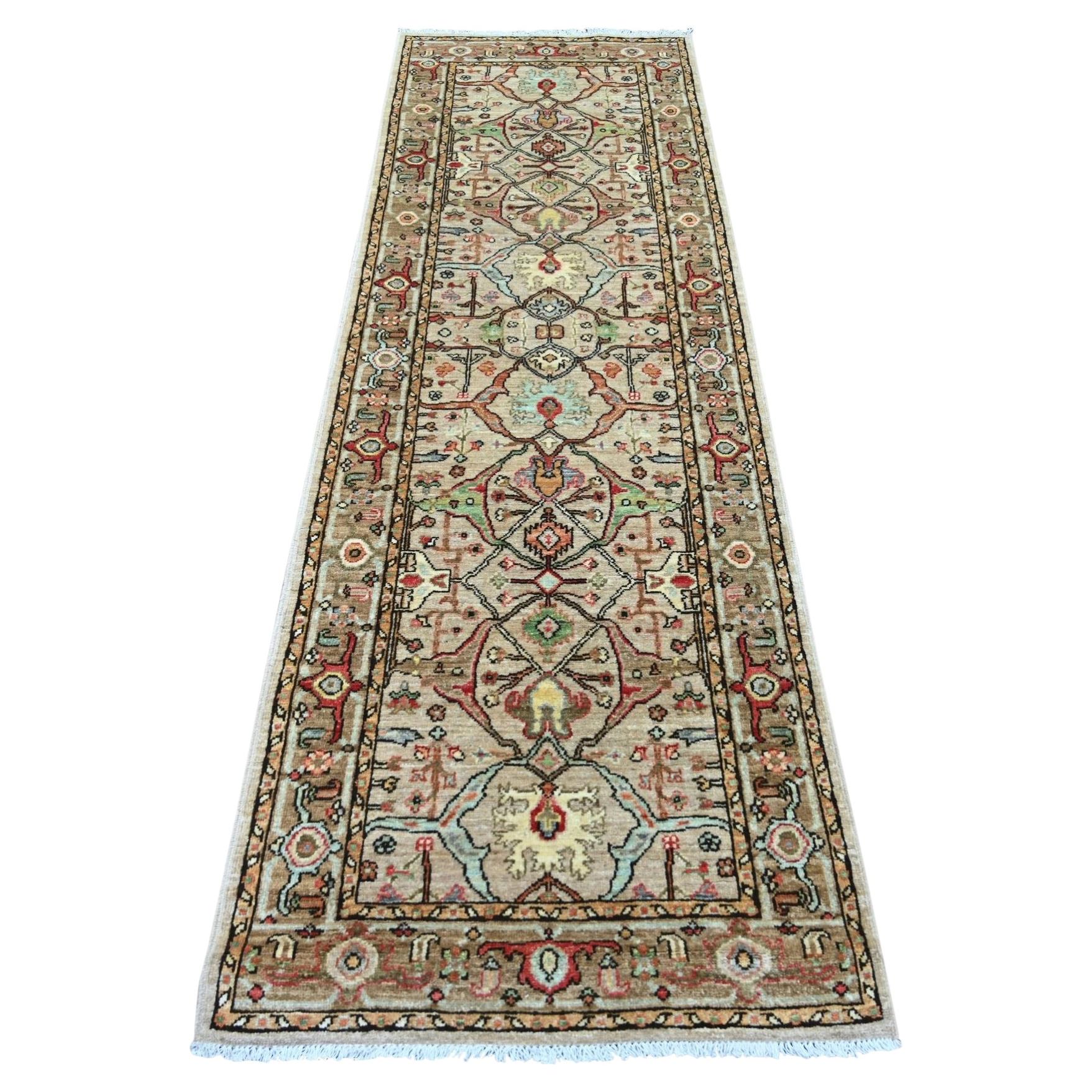 2'8"x8'3" Light Brown Peshawar Bijar Garus Design Hand Knotted Wool Runner Rug