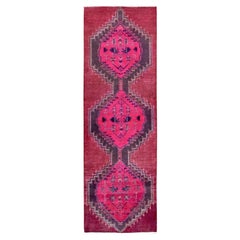 2'8"x8'3" Pink Overdyed Vintage Persian Hamadan Hand Knotted Wool Runner Rug