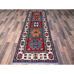 2'8"x8'3" Red Hand Knotted Colorful Afghan Ersari Soft Wool Runner Oriental Rug