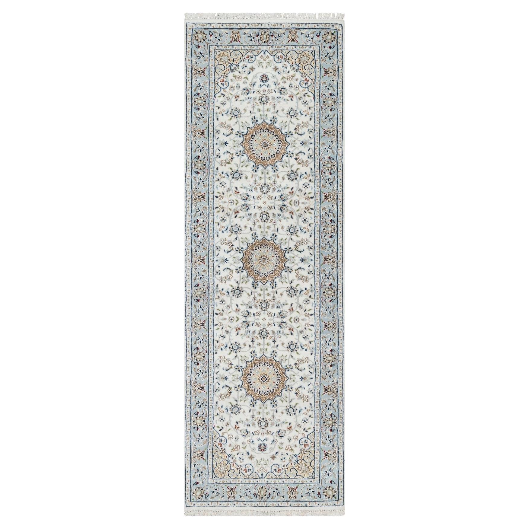 2
8"x8
3" Stone White, Hand Knotted, 250 KPSI, Nain, Wool and Silk Runner Rug