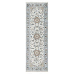 2
8"x8
3" Stone White, Hand Knotted, 250 KPSI, Nain, Wool and Silk Runner Rug