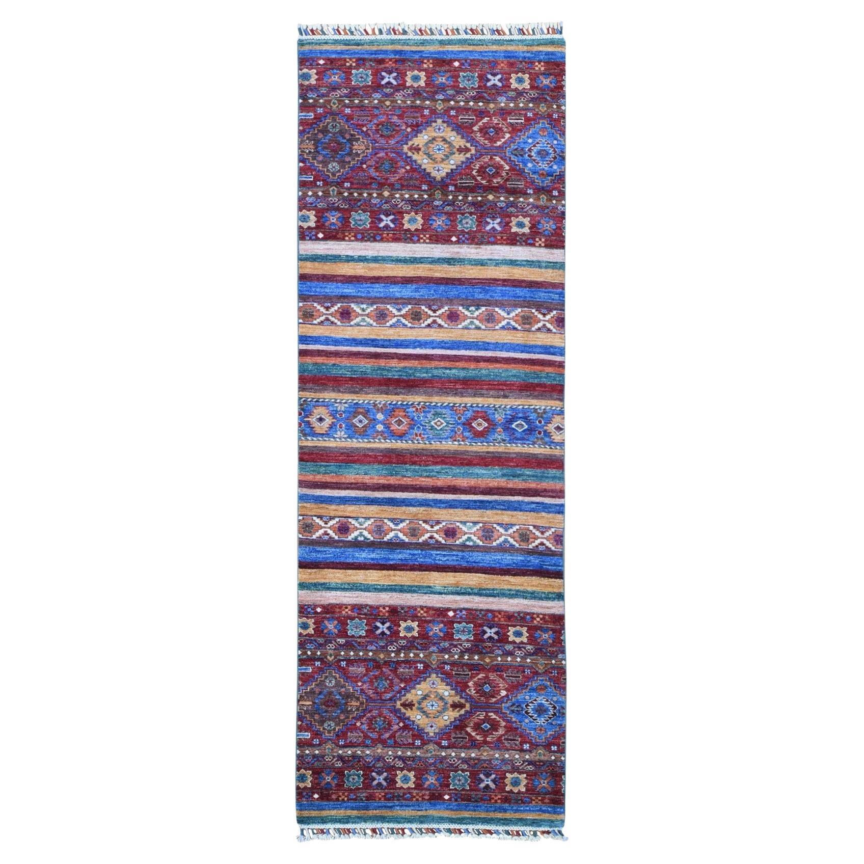 2
8 "x8
3" Super Kazak Khorjin Design/One avec glands colorés Laine Rugs noués à la main
