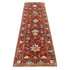 2'8"x8'4" Rust Red Afghan Sultani with All Over Floral Pattern Wool Runner Rug