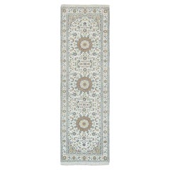 2'8"x8'4" White, Natural Wool, Hand Knotted, Nain Design 250 KPSI Runner Rug