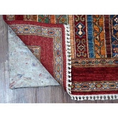 2'8"x8'5" Berry Red Afghan Super Kazak Shawl Design Pure Wool Runner Rug