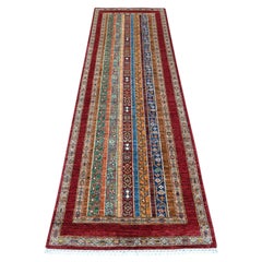2'8"x8'5" Berry Red Afghan Super Kazak Shawl Design Pure Wool Runner Rug