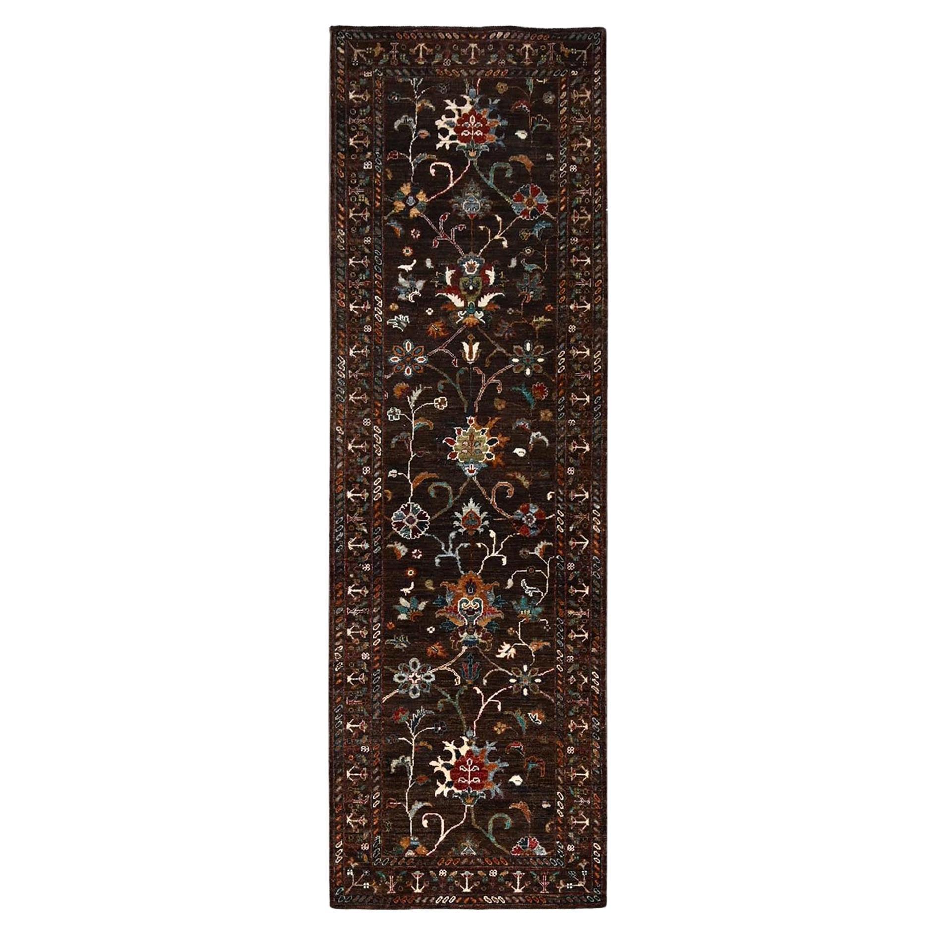 2
8"x8
5" Brown Flower Blossom Design Oriental Afghan Sultani Runner Rug
