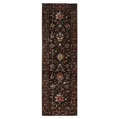 2'8"x8'5" Brown Flower Blossom Design Oriental Afghan Sultani Runner Rug
