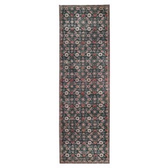 2'8 "x8'5" Verde Desgastada Alfombra Persa Tabriz de Pasarela de Lana Anudada a Mano Vintage