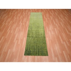 2'8"x8'5" Pickle Green Hand Knotted Wool Vertical Ombre Design Runner Rug