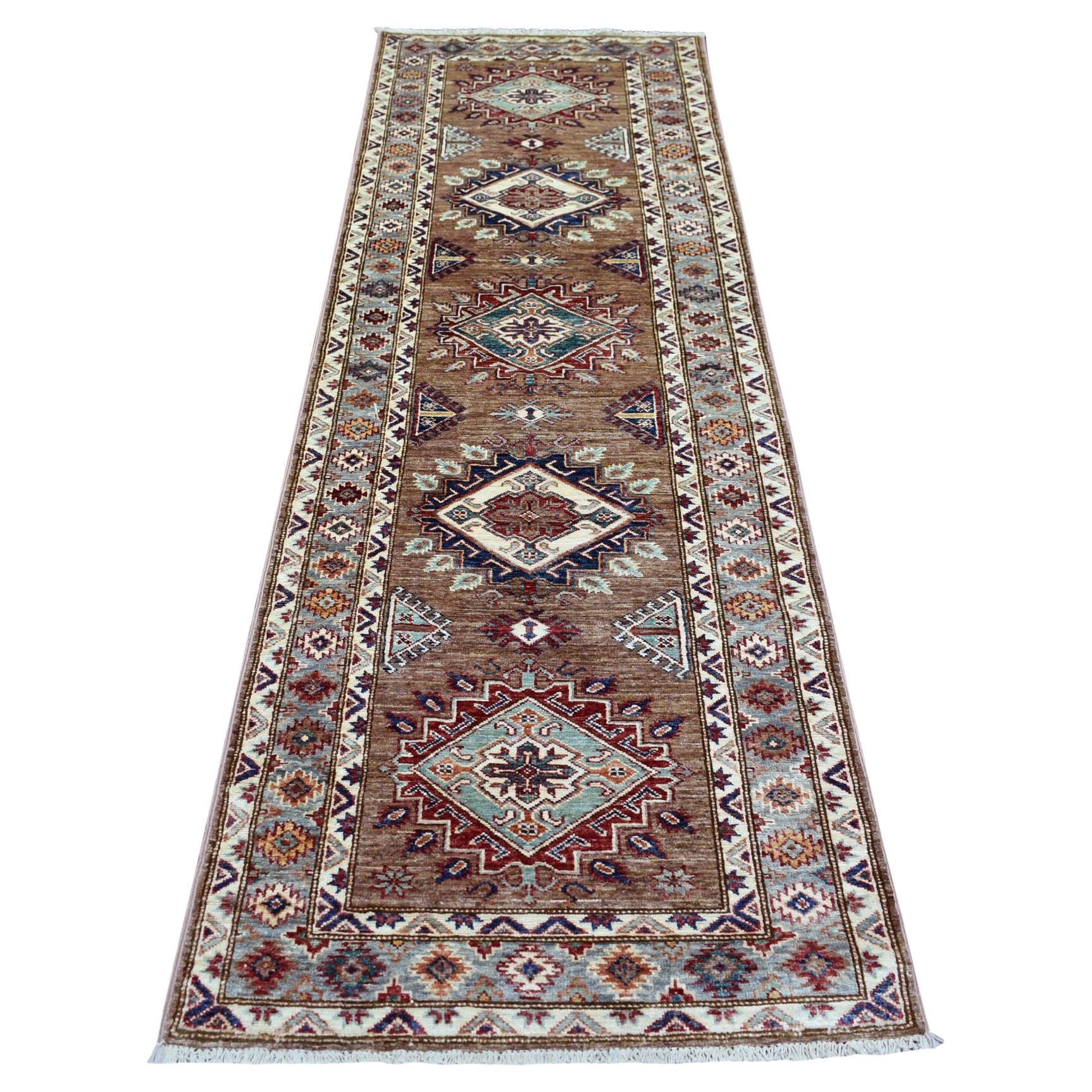 2'8 "x8'6" Brown Afghan Super Kazak Hand Knotted Ghazni Wool Runner Rug