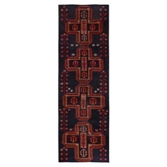 2'8 "x8'8" Noir Vintage Northwest Persian Worn Downs Tapis de course en laine nouée à la main