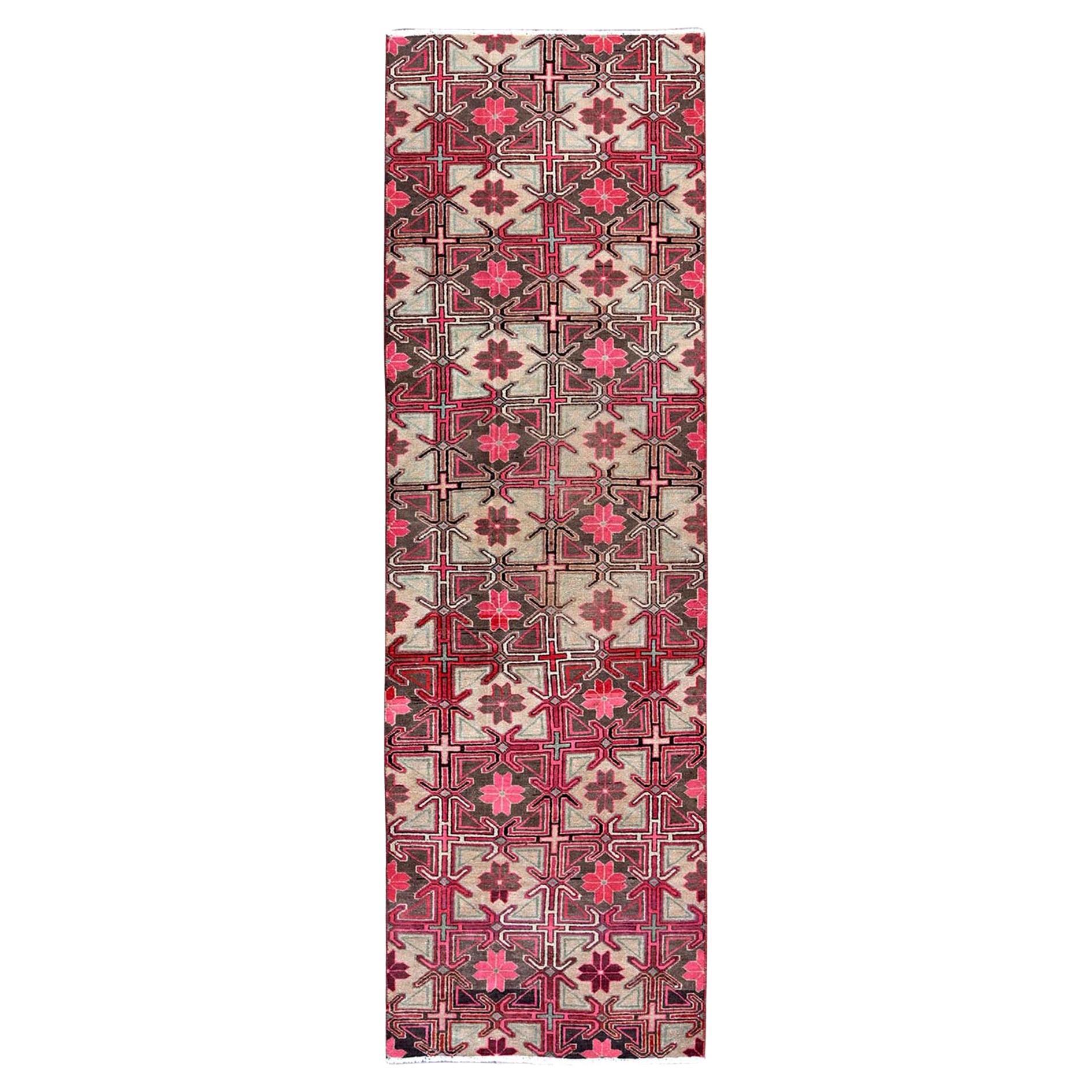 2'8"x8'8" Punch Pink Vintage Northwest Persian Hand Knotted Pure Wool Runner Rug