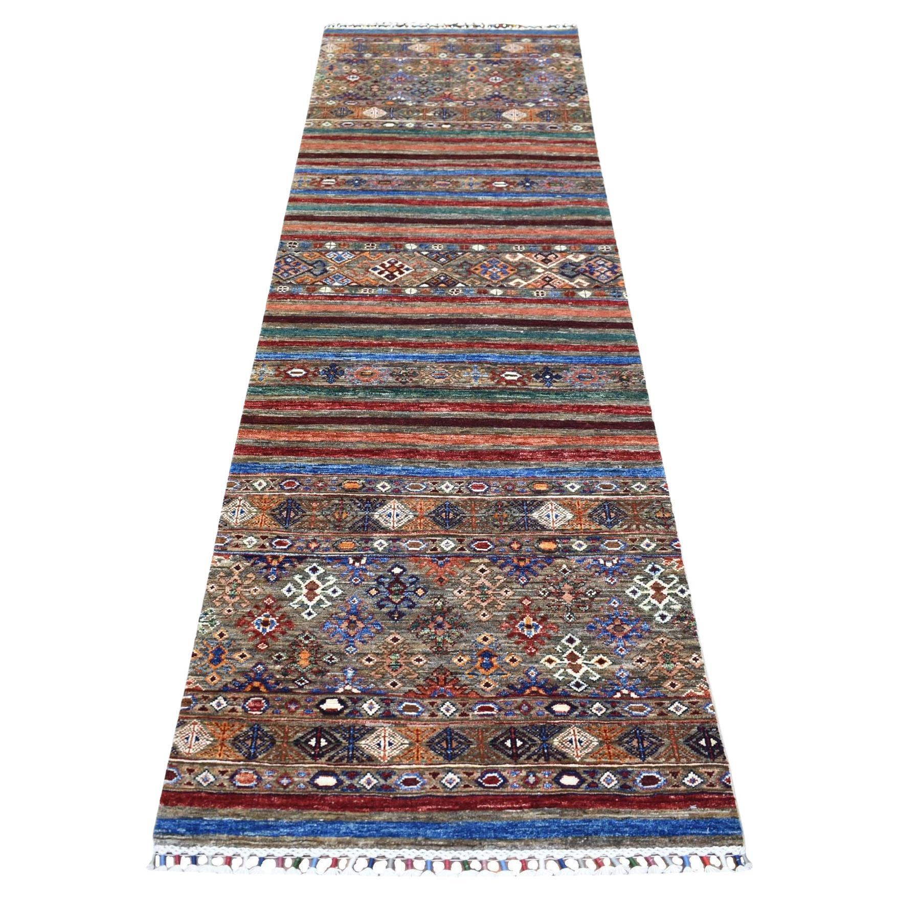 2'8"x9' Gray, Extra Soft Wool Hand Knotted, Afghan Super Kazak, Runner Rug