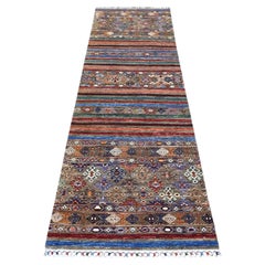 2'8 "x9' Gris, Lana Extra Suave Anudada a Mano, Afgana Super Kazak, Alfombra Corredera