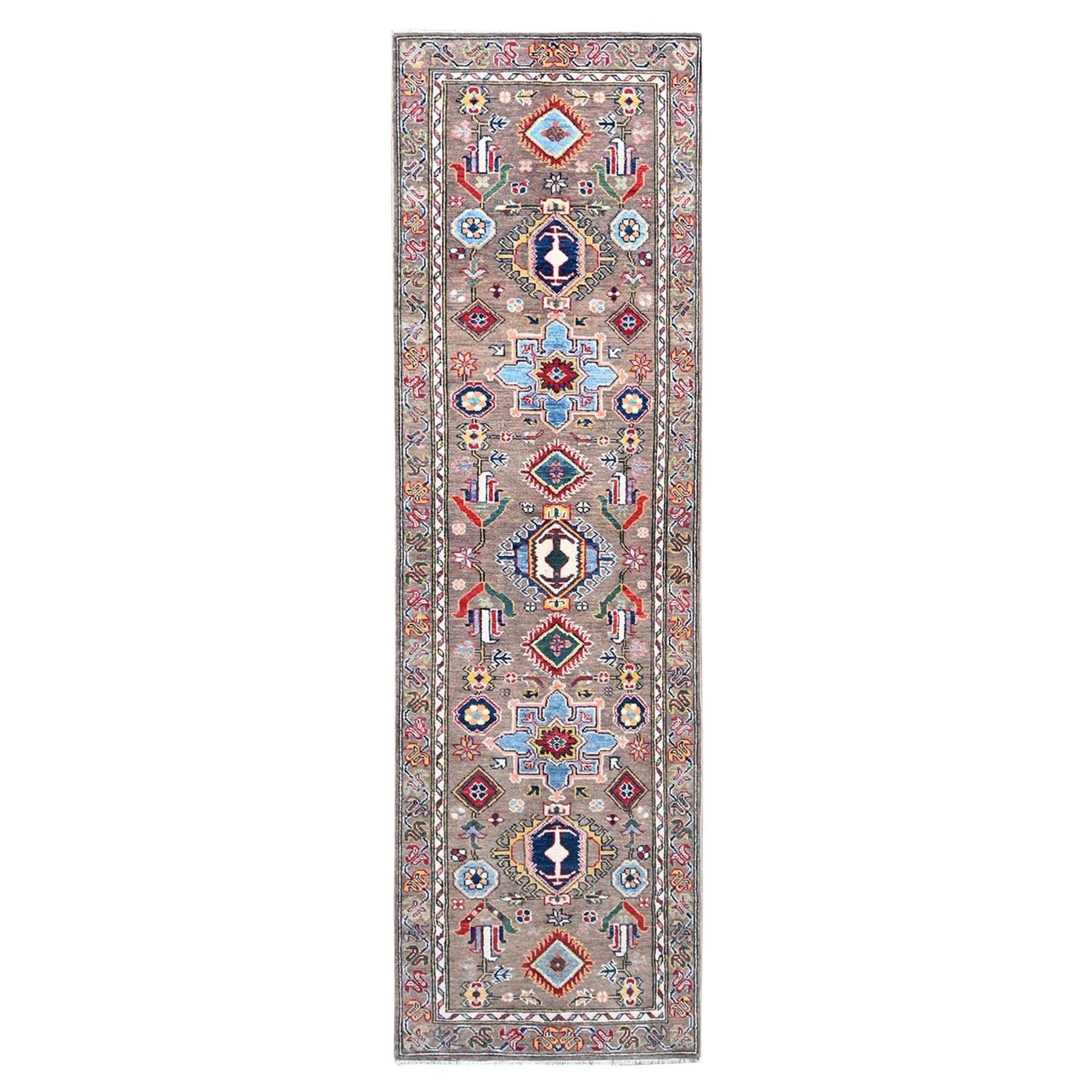 2
8"x9
 Gray Hand Knotted Natural Wool Hand Knotted Oriental Runner Rug For Sale