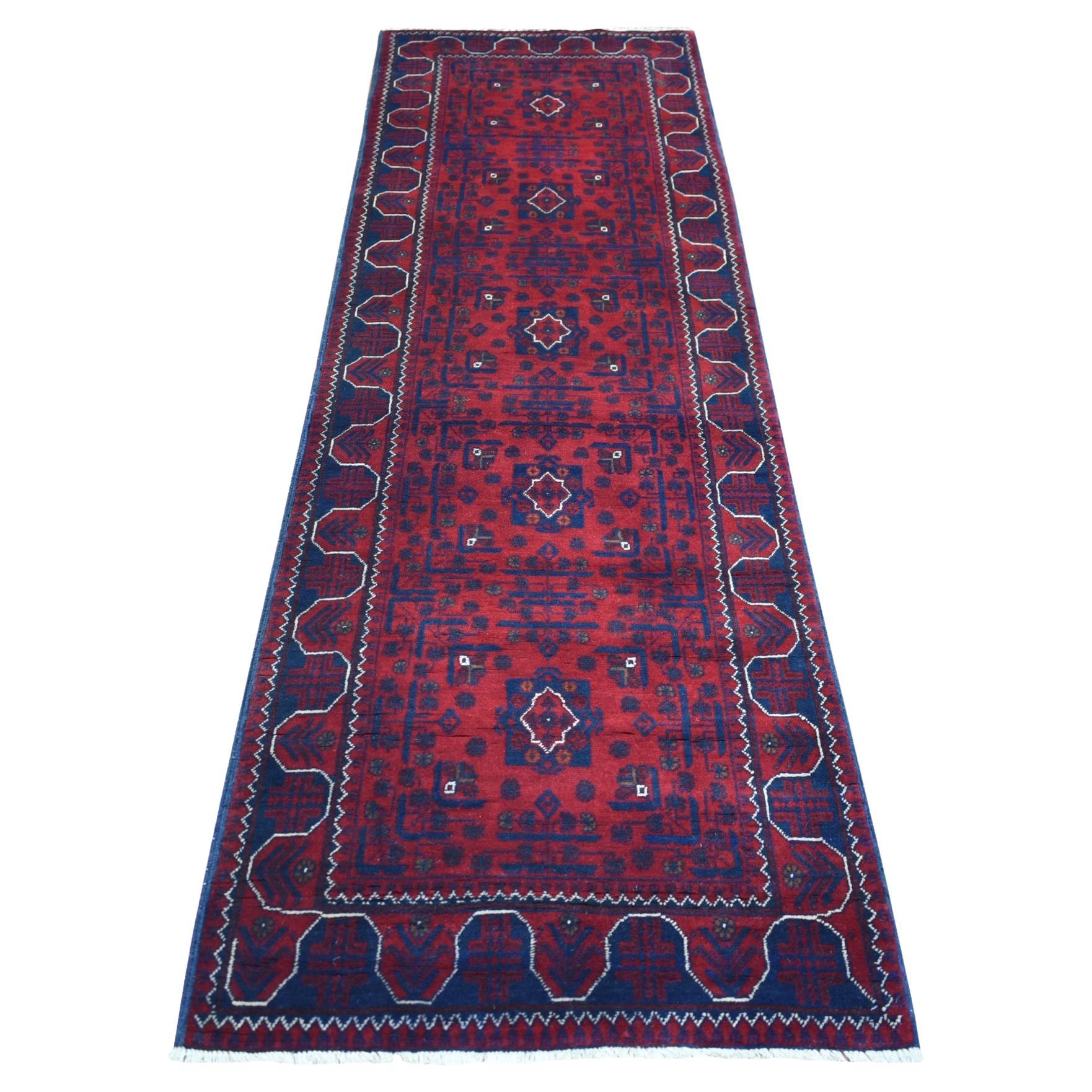 2'8 "x9' Rot Afghan Khamyab Wolle Geometrisches Design Hand geknüpft Läufer Teppich