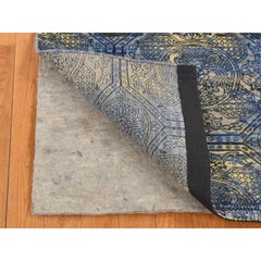 2'8"x9'1" Blue Repetitive Rosette Design Silk with Wool Hand Knotted Runner Rug
