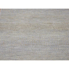 2'8"x9'1" Gray Modern Grass Design Gabbeh Hand Knotted Wool and Silk Runner Rug