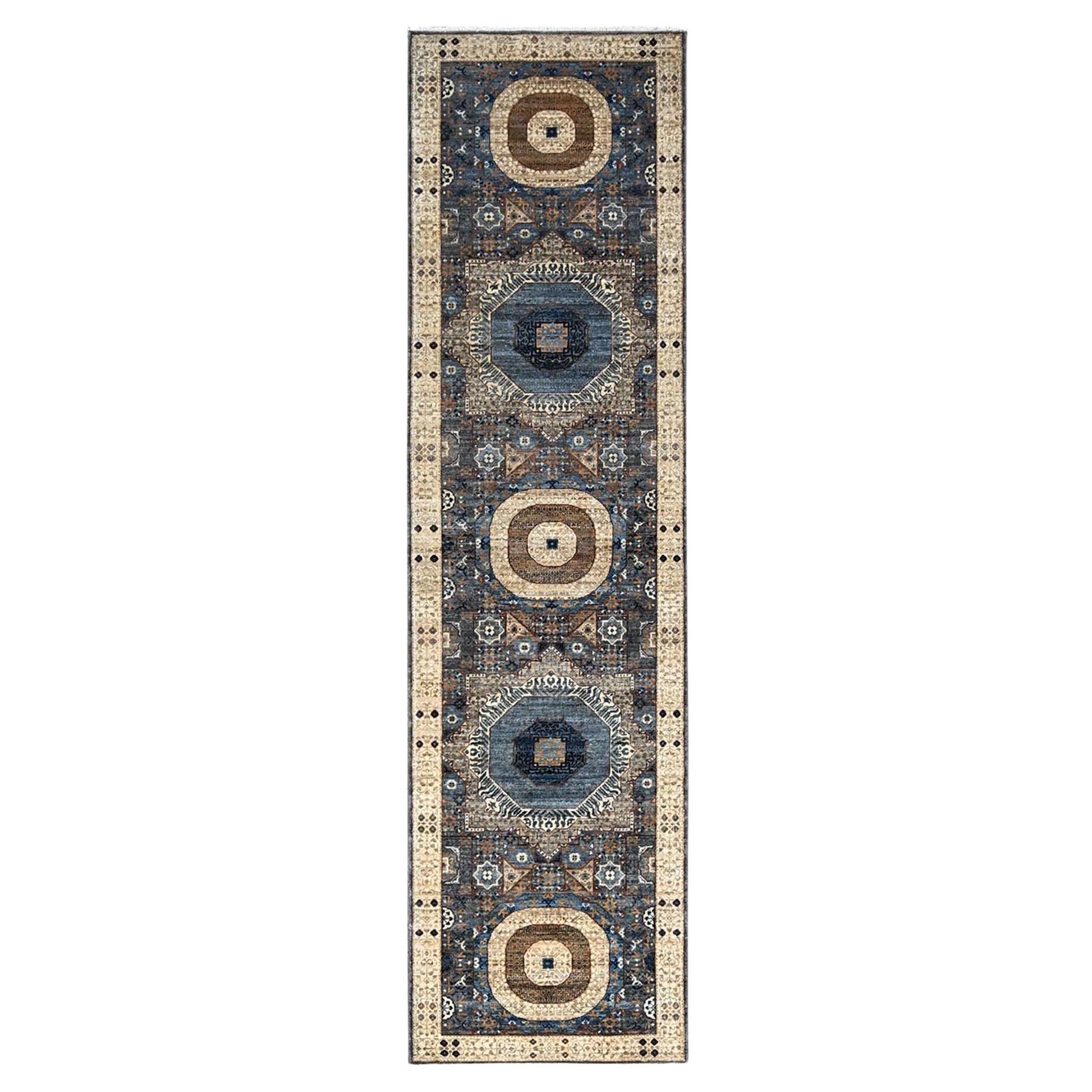 2'8 "x9'10" Abyss Grau Mamluken-Dynastie Hand geknüpft Wolle 200 KPSI Läufer Teppich im Angebot