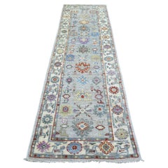 2
8 "x9
10" Grigio, Tappeto Runner in Lana Morbida Annodata a Mano, Angora Afgana Oushak, Tappeto Runner