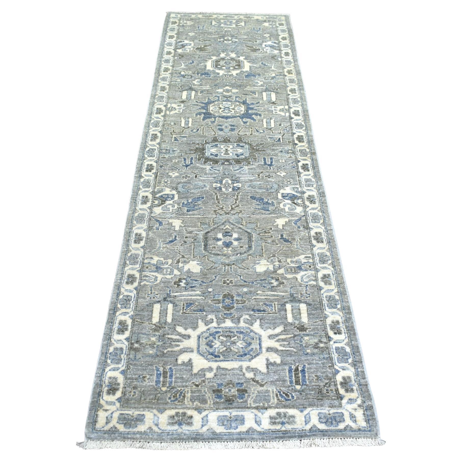 2'8"x9'10" Light Gray Fine Peshawar Afghan Wool Hand Knotted Runner Rug For Sale