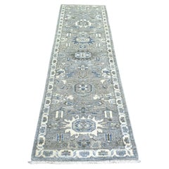 2'8"x9'10" Light Gray Fine Peshawar Afghan Wool Hand Knotted Runner Rug