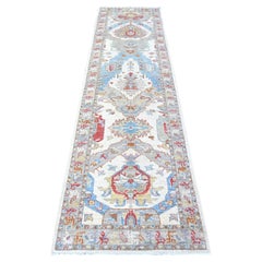 2'8"x9'10" Weißer, handgeknüpfter, feiner, weißer Aryana Sultanabad-Blattdesigner Woll-Läufer mit Sultanabad-Blattmuster