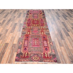 2'8 "x9'2" Alfombra de Corredor Vintage Rosa del Noroeste Persa Anudada a Mano de Lana Incluso Desgastada
