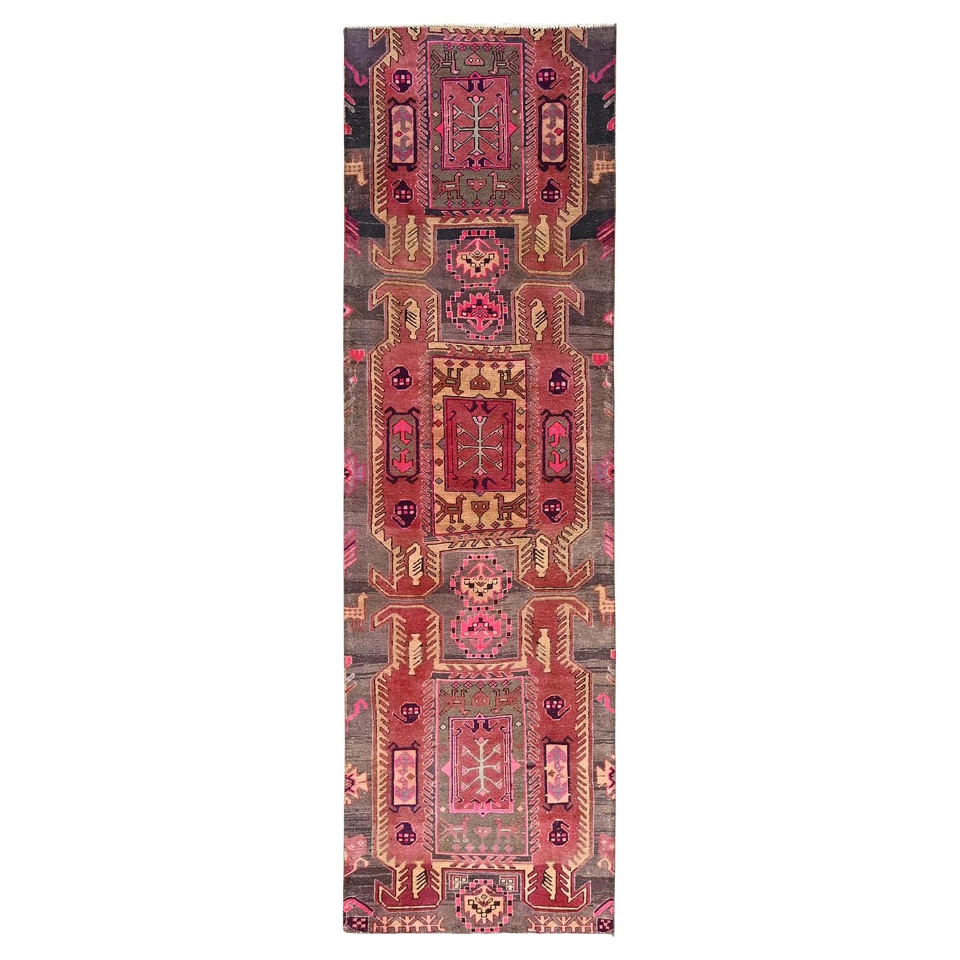 2
8"x9
2" Pink Vintage Northwest Persian Hand Knotted Wool Even Wear Runner Rug