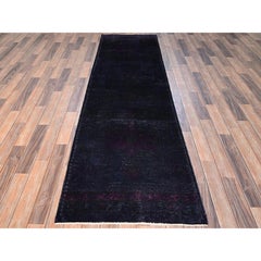 2'8"x9'3" Purple Overdyed Vintage Persian Tabriz Hand Knotted Wool Runner Rug