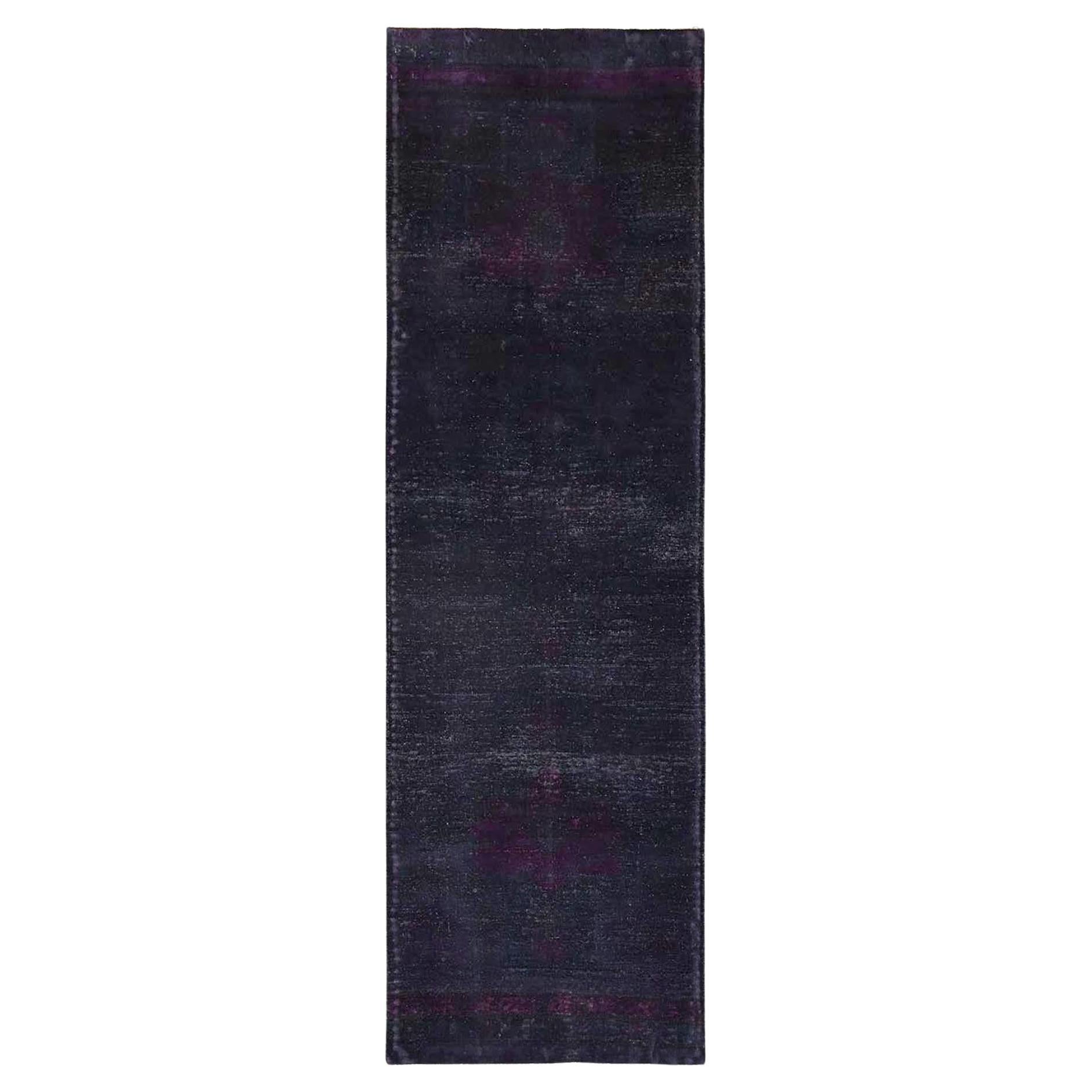 2
8"x9
3" Purple Overdyed Vintage Persian Tabriz Hand Knotted Wool Runner Rug