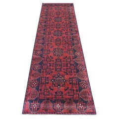 Tappeto Runner rosso afghano Andkhoy Tribal Design in morbida lana annodata a mano 2'8 "x9'3"