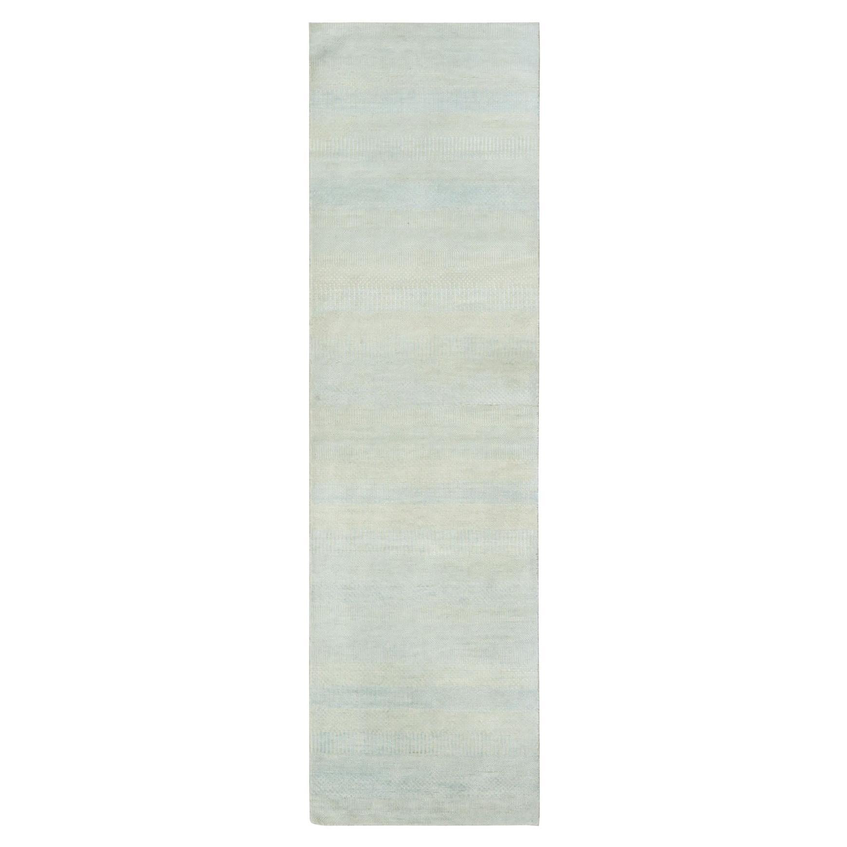 2
8 "x9
5" Blau, Handgeknüpft, Gras Design Gabbeh, Wolle und Seide, Läufer Teppich