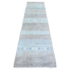 2'8"x9'5" Gray Fine Kashkuli Gabbeh Soft Wool Hand Knotted Oriental Rug