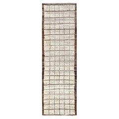 2
8"x9
5" Ivory Hand Knotted Moroccan Weave Grid Design Natural Wool Runner Rug