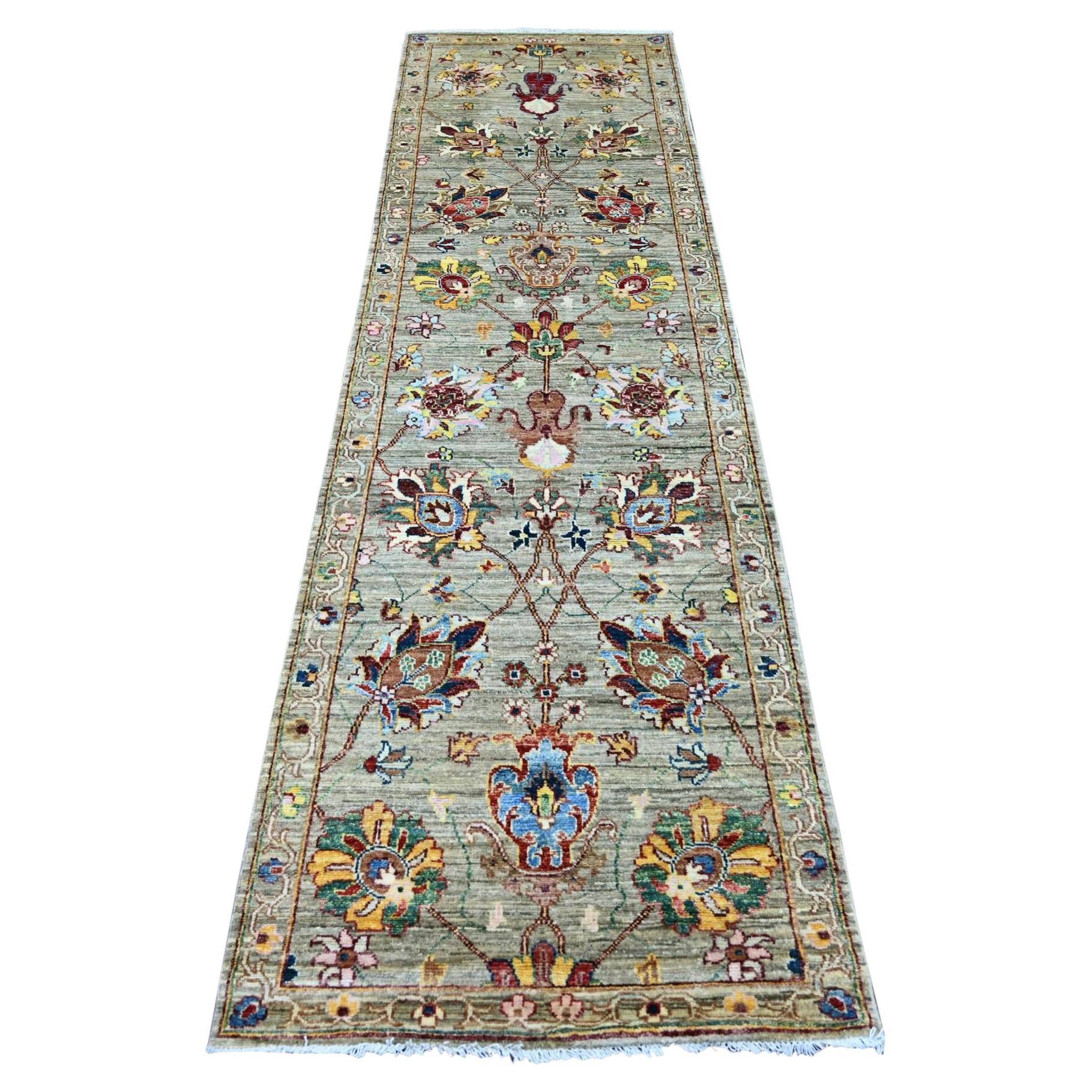 2'8"x9'5" Light Green Ziegler Mahal All Over Design Hand Knotted Wool Runner Rug