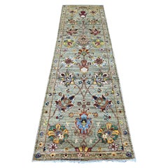 2'8"x9'5" Light Green Ziegler Mahal All Over Design Hand Knotted Wool Runner Rug